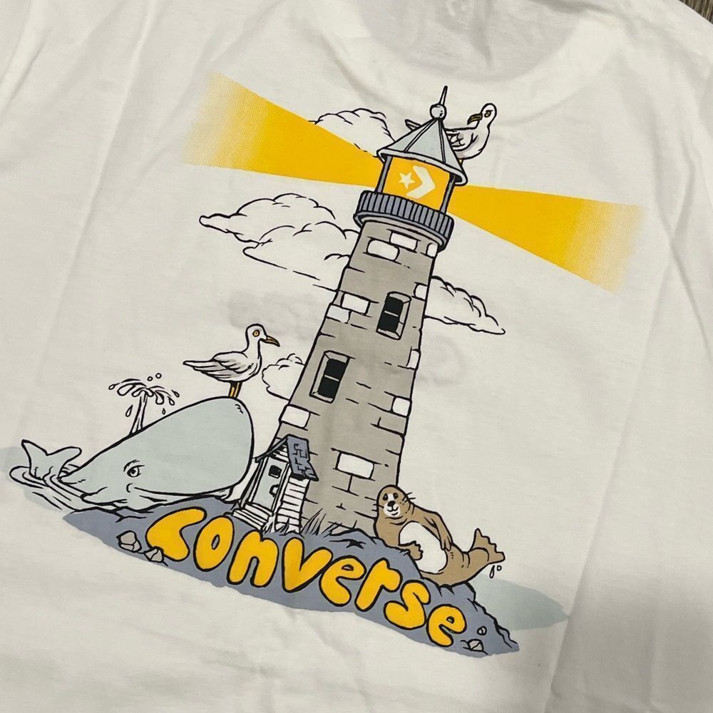 NWT Converse Lighthouse Graphic T-Shirt Short Sleeve Crewneck Knit Tee White M - Picture 7 of 8